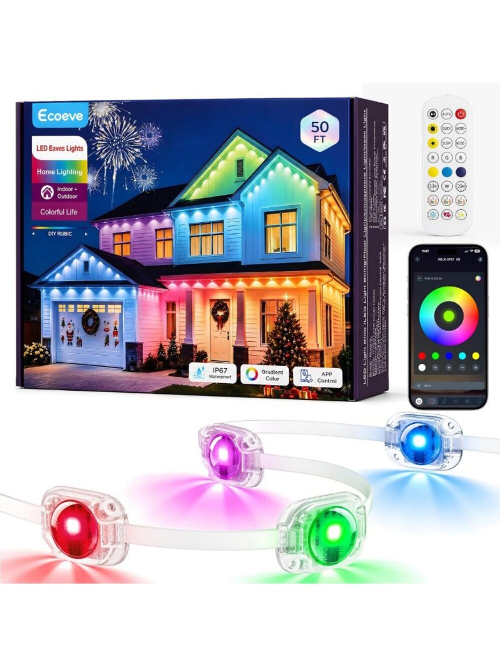 50ft RGB+IC Permanent Outdoor LED Christmas Lights for Home Decor & Parties